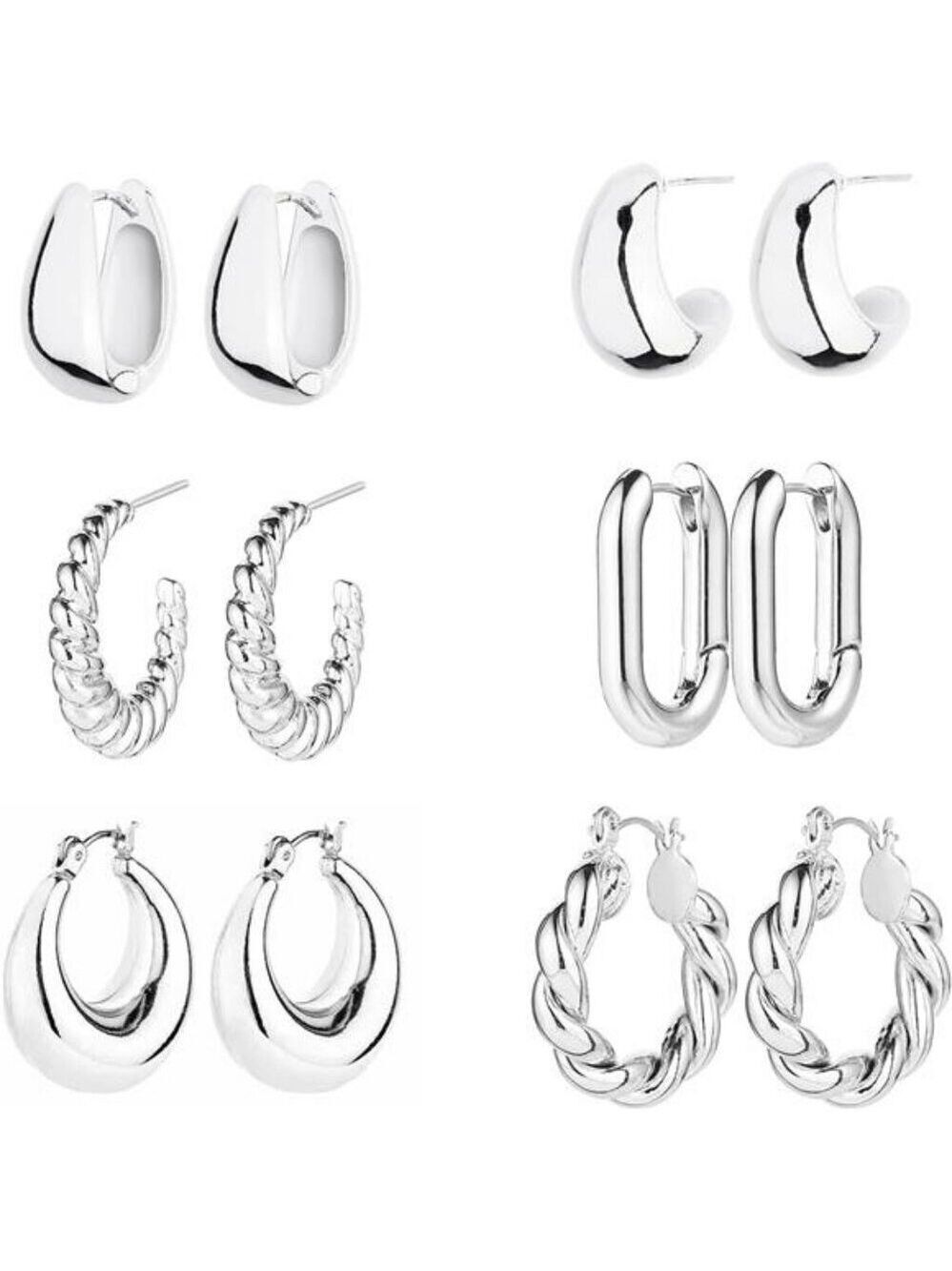 14K Gold Hoop Earrings Set Chunky Twisted Huggie Lightweight 6 Pair Gift